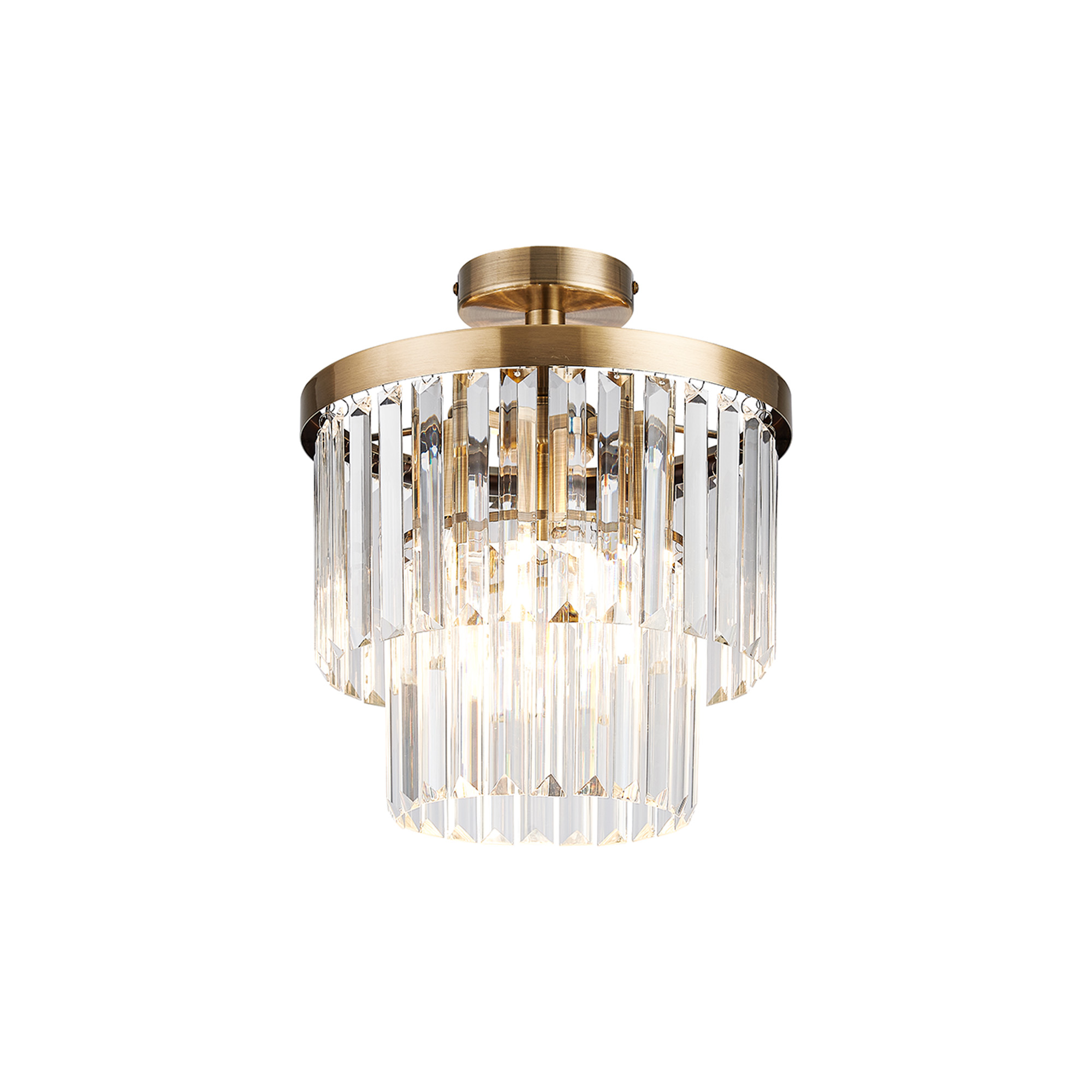 D0979AB  Cosette Semi Flush Ceiling, 3 Light E14, Antique Brass/Clear Crystal